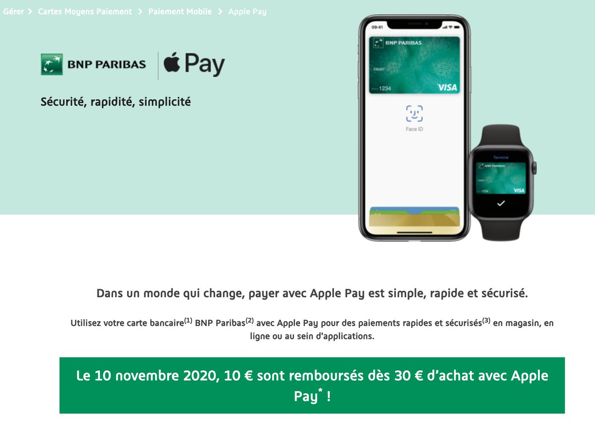 MacGeneration's tweet photo. BNP Paribas : 10 € remboursés dès 30 € d'achat avec Apple Pay le 10 novembre https://t.co/g2BBOWpFWn https://t.co/Qh18dvMZnK