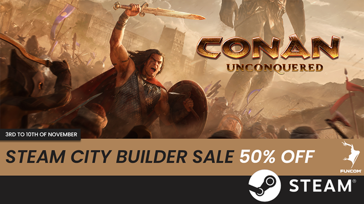 ConanUnconquerd's tweet photo. Quick Reminder: There is still time until the 10th of November to build and defend your cities either alone or with a friend. 

You can get Conan Unconquered for 50% off during the Steam City Builder Sales which lasts until the 10th of November. 

⚔️  https://t.co/SHvBosOtYP https://t.co/Yw7EFZpkx7
