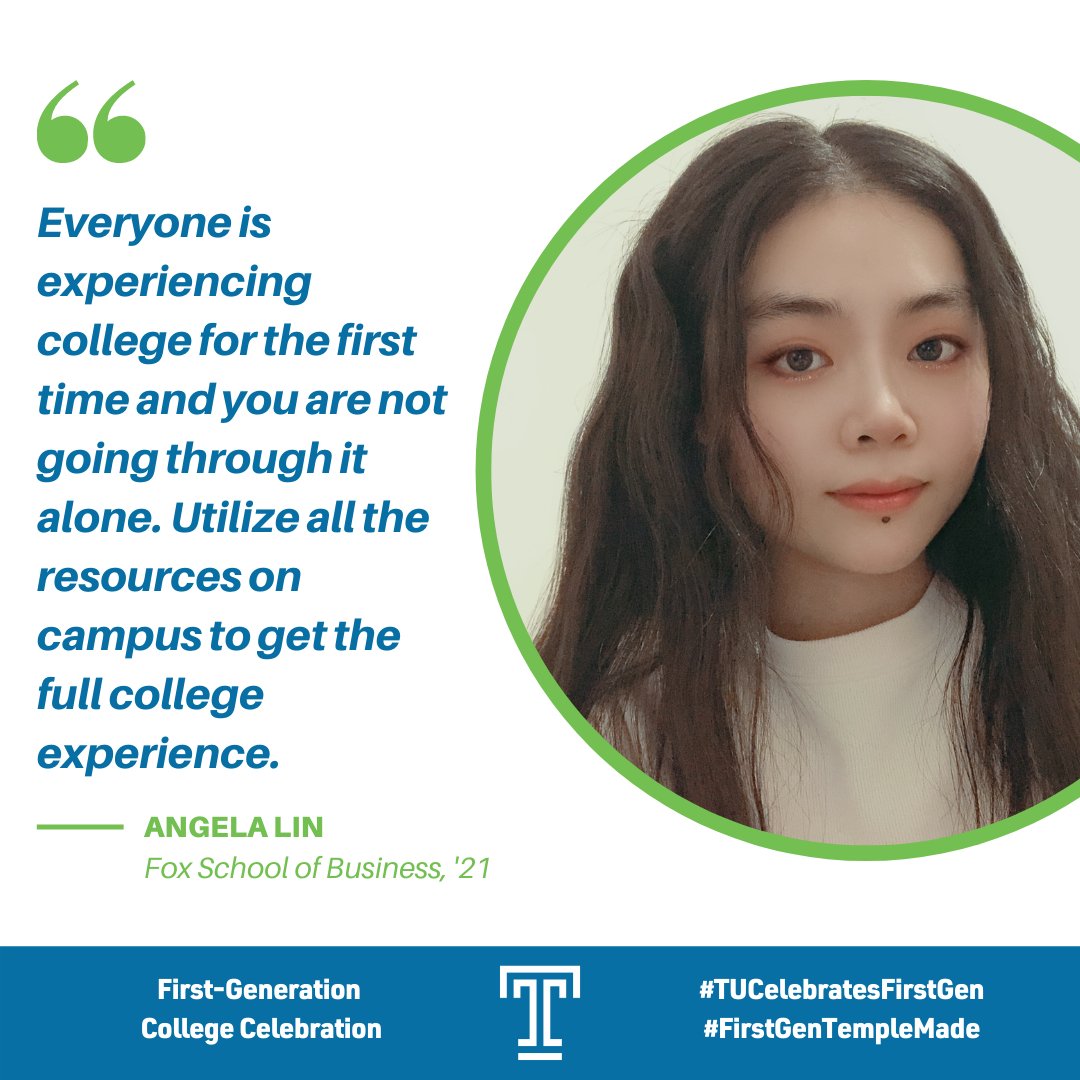 InclusiveTU's tweet photo. Temple is celebrating our first-gen students as part of the national First-Generation College Celebration. Follow along as we share first-gen stories on social media this week. (celebrate emoji) #CelebrateFirstGen #TUCelebratesFirstGen #FirstGenTempleMade https://t.co/5KdnRXbbju