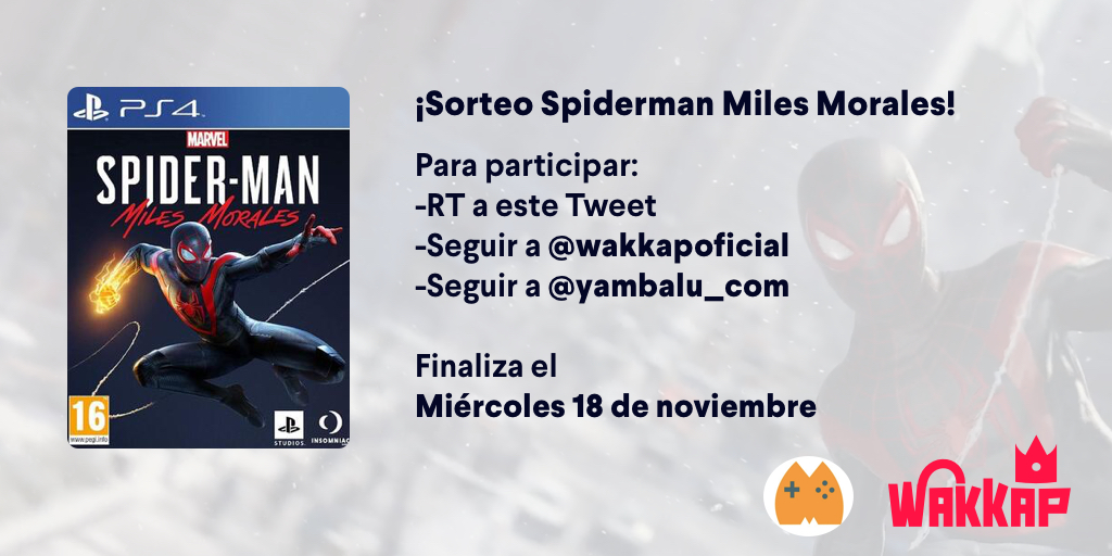 wakkapoficial's tweet image. ¡Sorteamos una copia física de Spiderman Miles Morales para PS4! Para participar:

➡ Sigue a @wakkapoficial y @yambalu_com 
➡ RT aquí

¡Daremos el ganador el próximo 18 de noviembre!