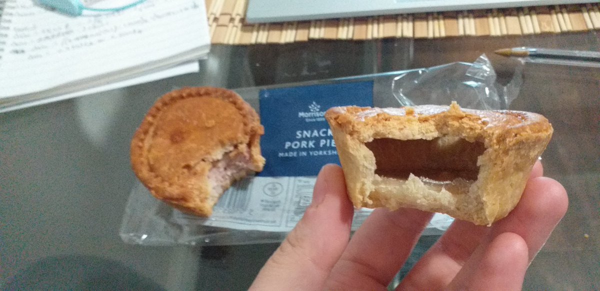 ejw611's tweet photo. Just bit into my pork pie only to find there's no pork in it! Utterly heartbroken 😭 @Morrisons @MorrisonsNews https://t.co/LkKmfBeArR