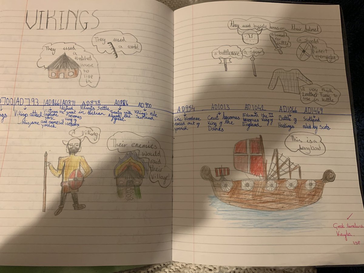 LancotSchool's tweet photo. Year 5 have started the half term by beginning a learning journey into how the Viking invasion changed the face of Britain. 

We began the journey by writing diaries as a Viking Warrior and creating these beautiful timelines. #creativecurriculum #lovelancot #generationrebuild https://t.co/Ag74XzoRzm
