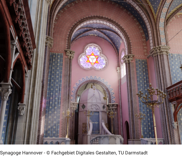 1/ In memory of  #Reichspogromnacht aka  #Kristallnacht, I'm posting before&after pics of German synagogues + images of digitally reconstructed ones from the team at  @TUDarmstadt. To start: their reconstruction of the interior of the Hanover synagogue, and a shot from Nov '38).
