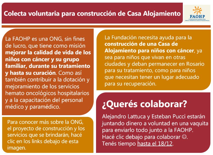esteban_pucci's tweet photo. Gente linda, con compañeros de trabajo y amigos estamos haciendo una campaña para la construcción de una casa de alojamiento para niños con #cancer aquí en #Rosario 

Este es un proyecto de la ONG #FAOHP y un mínimo aporte o RT ayuda muchisimo 🤗❤️ https://t.co/yE6PPkAhn7