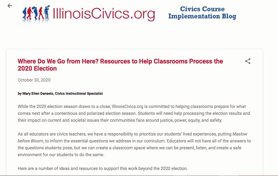 Check out @daneels_m's, from IllinoisCivics.org, non-partisan blog with tools and information about addressing students’ emotional concerns post-election.
