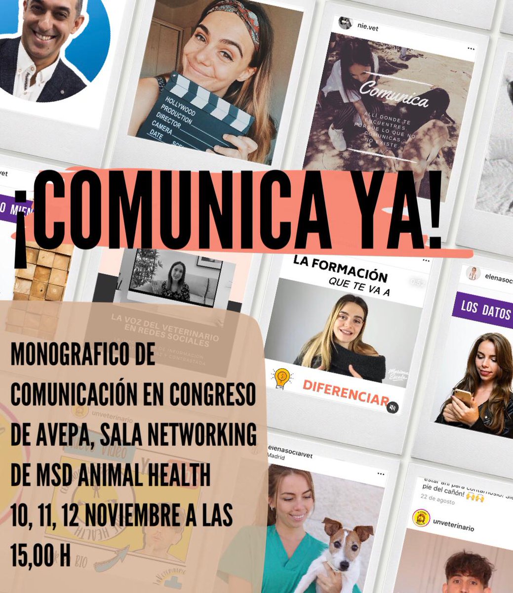 ElenaSocialVet's tweet photo. 🔥@afparron y Nieves Muñoz nos han invitado a @MarionaEscala, Victor Algra (@UnVeterinario) y una servidora para hablar sobre #comunicaciónveterinaria los días 10-12/11 a las 15:00 h en la sala interactiva de MSD Animal Health en @The_SEVC.

#Commrevolución #sevconline https://t.co/10UiNMeVYP