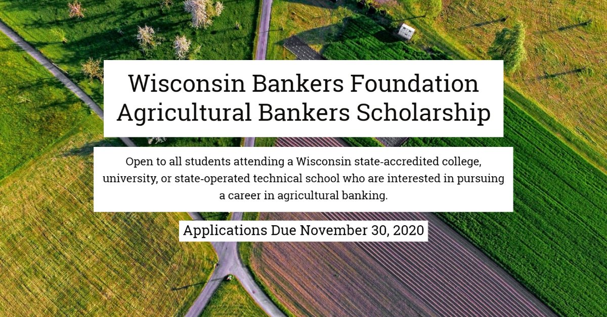 wisbank's tweet photo. The Wisconsin Bankers Foundation is excited to announce a scholarship program specifically for future ag bankers! Do you know a student interested in a career in agricultural banking? Make sure they know about this scholarship opportunity! Learn more: https://t.co/Ah1cTFDr4O https://t.co/NIxVUB8Ff5