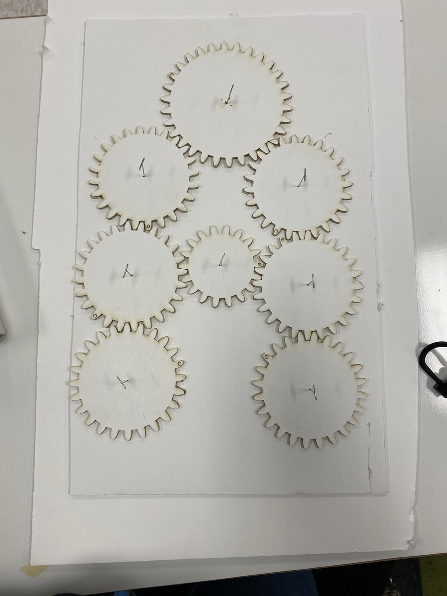 STEMFabLab's tweet photo. The power of digital fabrication! Students use iterative prototyping and digital fabrication to produce these snowflake engraved gears to form the letter “A”. Do the gears work? Why yes, yes they do! @STEMcha #digitalfabrication https://t.co/PWHh1Q0Zv5