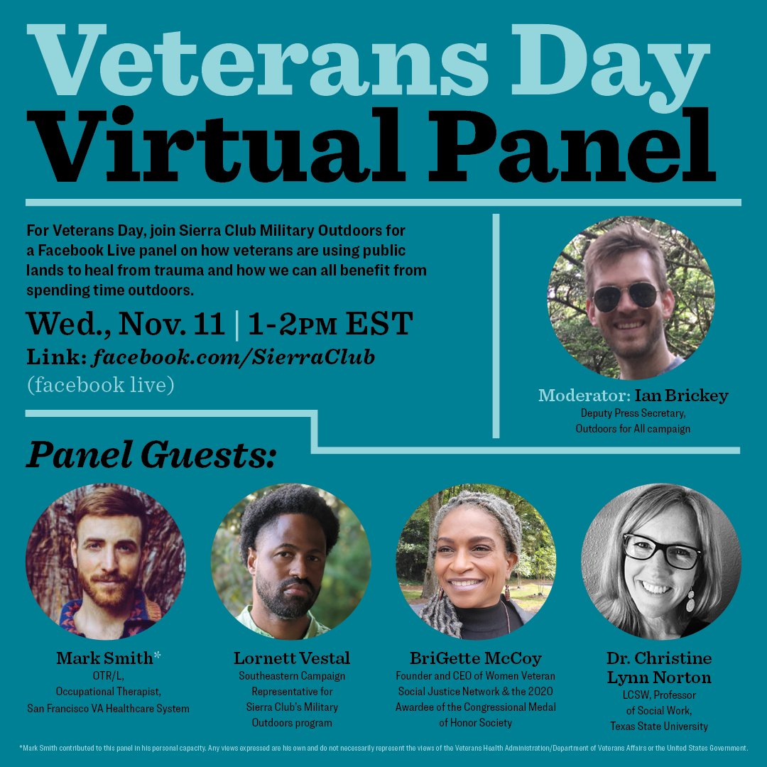SierraOutdoors's tweet photo. We have an amazing lineup of panelists including @SheHeroIC_ & @wvsjnetwork! Hope to see you on #VeteransDay. https://t.co/88cN0HsLsZ #LandWeDefend https://t.co/DC6EsqQFVD