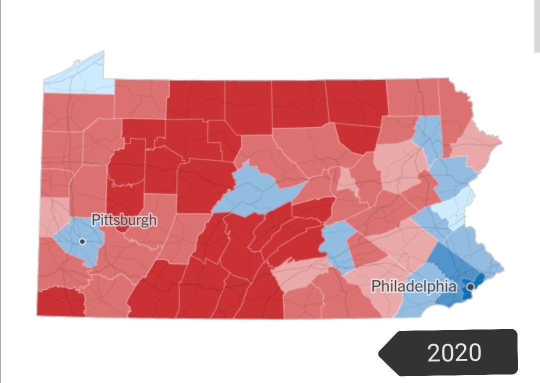 Pennsylvania: Kerry did better, won by 2.5 vs. c0. 5. He won some old industrial areas near Pittsburgh & coal region's Luzerne, both since trending heavily red. Biden won bigger in Philadelphia suburbs & Pittsburgh,lost bigger in central PA, & won Monroe, increasingly a NY suburb
