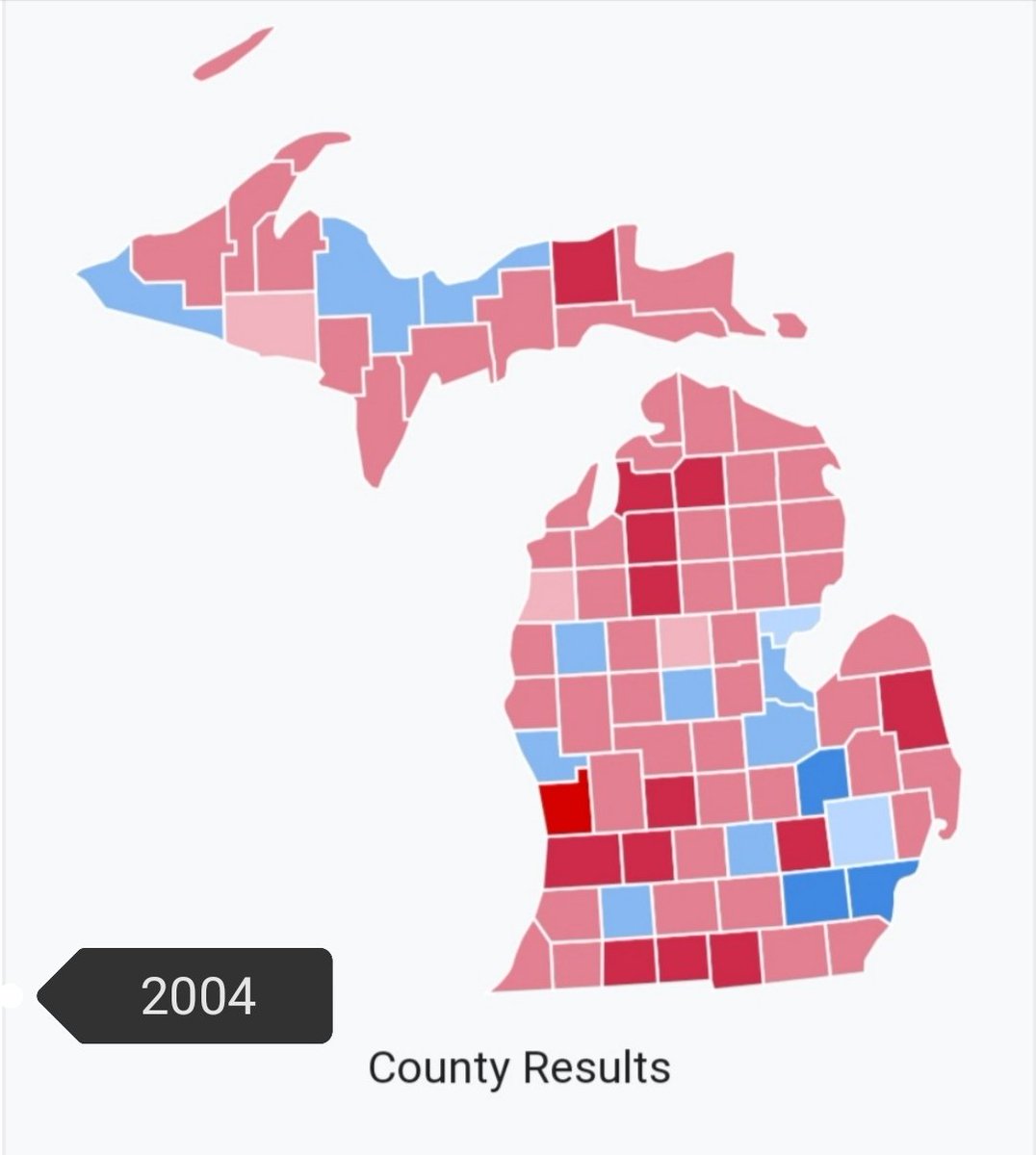 Michigan: Biden won by 3.5, Kerry by 4.5. Biden lost once union & Dem strongholds in Bay region & Peninsula & former black holiday spot Lake County (poorest county in Michigan. Voted McGovern in 72. Now Trump 62%). Biden & Kerry got similar margins around Detroit & Flint. But ..