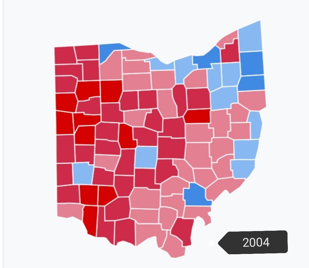 Ohio: both lost, but Biden by much more (8% vs 2%). Dem decline accelerated with Trump has continued in old industrial areas on Lake Erie & esp in the east. Some eastern counties Kerry won are 70% Trump. But once urban GOP stronghold of Hamilton(Cincinnati) went solidly for Biden