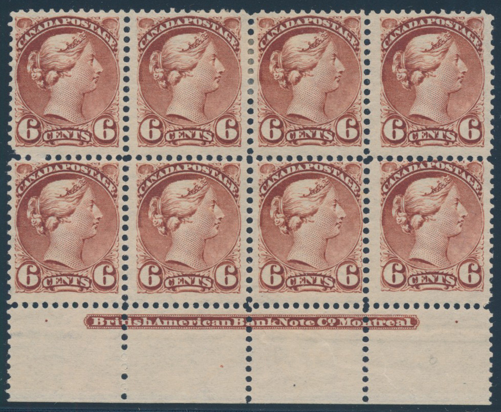 SparksAuctions's tweet photo. Fresh and overall fine: Lot 124, Canada six cent red brown Small Queen, mint inscription block of eight, sold for C$497 https://t.co/DZqzpWdQNM #SixCentRedBrown #SmallQueen https://t.co/xt7kImg9ws