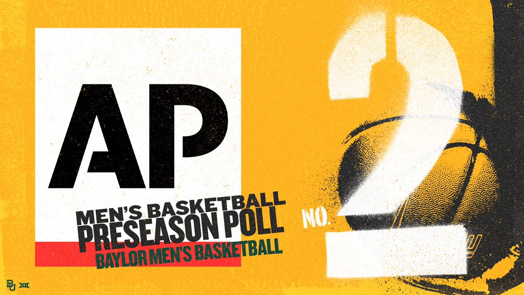 BaylorMBB's tweet photo. π° BREAKING: Baylor is No. 2 in the preseason @AP_Top25βοΈ
Itβs the highest preseason ranking in program history. The Bears received 24 of 64 first-place votes and are 1 point back of Gonzaga.
π: https://t.co/9TUXhn6agV
#SicEm π»π https://t.co/Xjw4vZ6SmP
