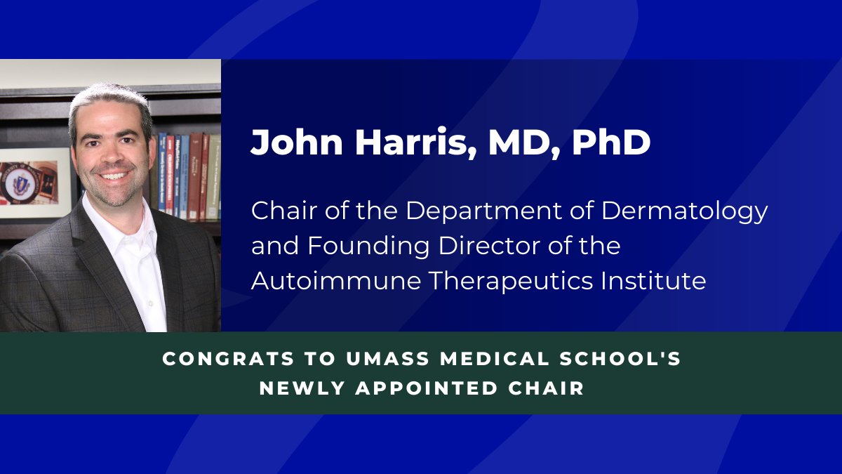 UMassChan's tweet photo. John Harris, MD, PhD, one of the foremost authorities on #vitiligo, a @UMassMedical alumnus &amp; associate professor of dermatology, will become chair of the Department of Dermatology on Jan. 1. Read Harris' bio &amp; learn about the new institute he will direct: https://t.co/6KSzNtrY20 https://t.co/qeMI2VXUN9