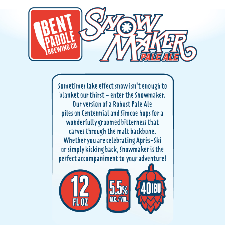 bentpaddlebeer's tweet photo. Snowmaker Pale Ale is Now Available across MN & beyond in 6 packs & on draft starting this week! We can’t wait to share this one with you Aprés Ski on the hill or in the back yard after a session 🍻❄️⛷ #longlivewinter https://t.co/FZ8lsvW8hr