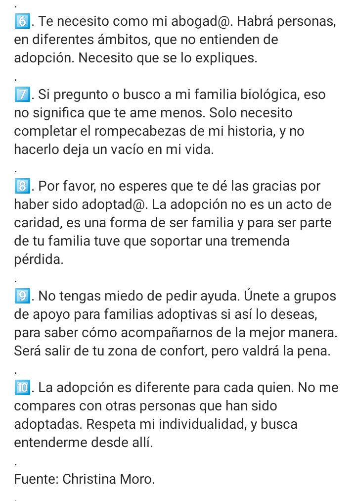 Hoy se celebra el Dia Internacional de la Adopción. Comparto un decálogo de Tips Adopción en Instagram que dice: 10 cosas que la persona adoptada quiere que sepas
#diainternacionaldelaadopcion
#WorldAdoptionDay