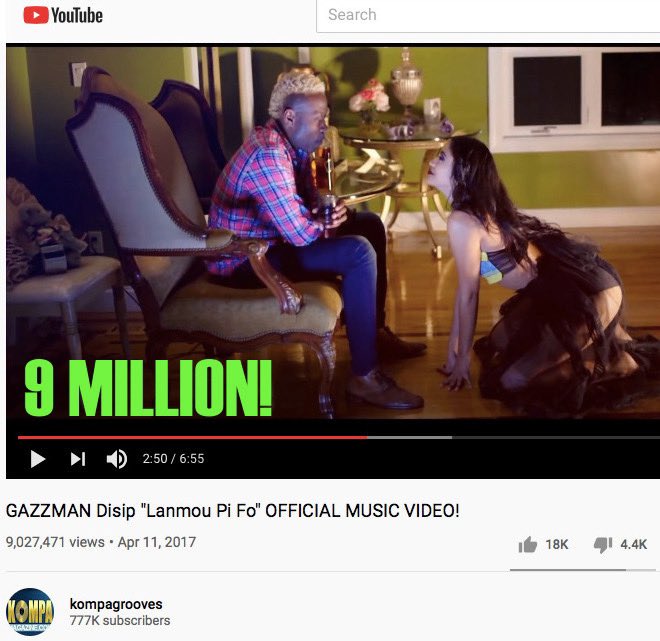 KOMPAMAGAZINE's tweet photo. 9 Million views Pou Gazzman Disip “Lanmou Pi Fò” vidéo sou Channel YouTube KOMPAGROOVES la. $$$$ Tunecore account Gazzman nan kontan! Congrats to Disip and Thank you to the fans for tuning in.
#9million #lanmoupifo #gazzman #disip #kompagrooves #kompamagazine https://t.co/Hn6NIFwOb6