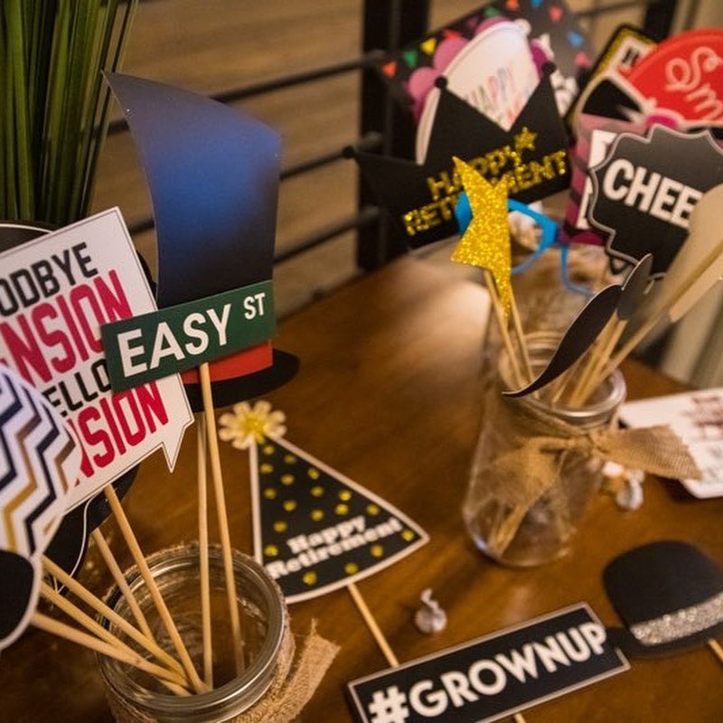 StellaNewHope's tweet photo. #StellaNewHope doesn't just do social events, we do corporate events too! Here are a few photos from a #RetirementParty we threw for Gregg in the ballroom of Ghost Light Inn. How cool is this photo station and prop table? 📸🎭#CorporateEvent #PhotoStation #PropTable https://t.co/D3Toe5T8ax