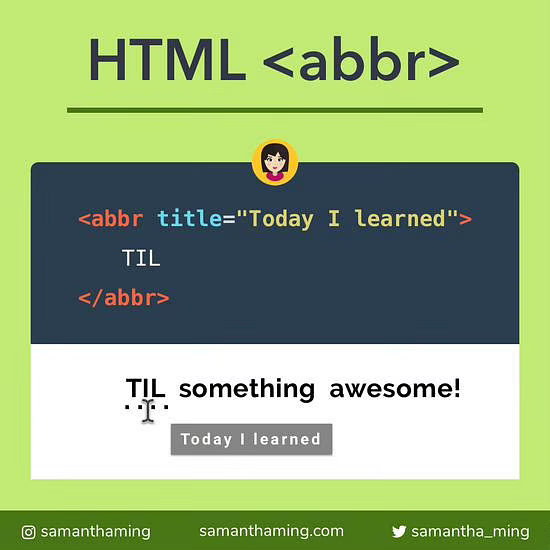 nilsandrey's tweet image. 📢Stay tuned with #CodeTidBits30 to #learntocode about #Javascript, #HTML and #CSS with @samantha_ming and his nice tidbits. 
Remember it's not just graphical tips but more like posts with cool educational #infographics, code samples, #developer resources, and more.