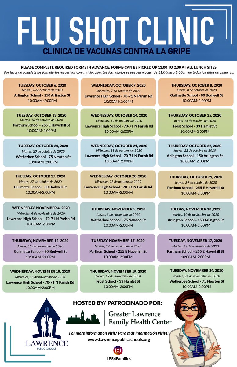 LPS_Education's tweet photo. Reminders!

🍎 New Tues/Thurs grab ’n go meals schedule starting tomorrow 

👩‍⚕️ Seven flu shot clinics left (open to entire family!) https://t.co/OJkOGwy6Un