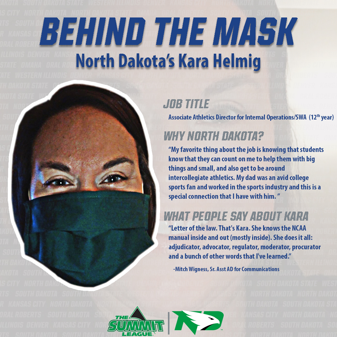 TheSummitLeague's tweet photo. It's time to start the @UNDsports "Behind the Mask" series and the first Fighting Hawk to be recognized oversees a plethora of aspects within the athletic department and each student-athlete can feel confident in leaning on her guidance.
#ExploreTheSummit https://t.co/yHdZckeFRK