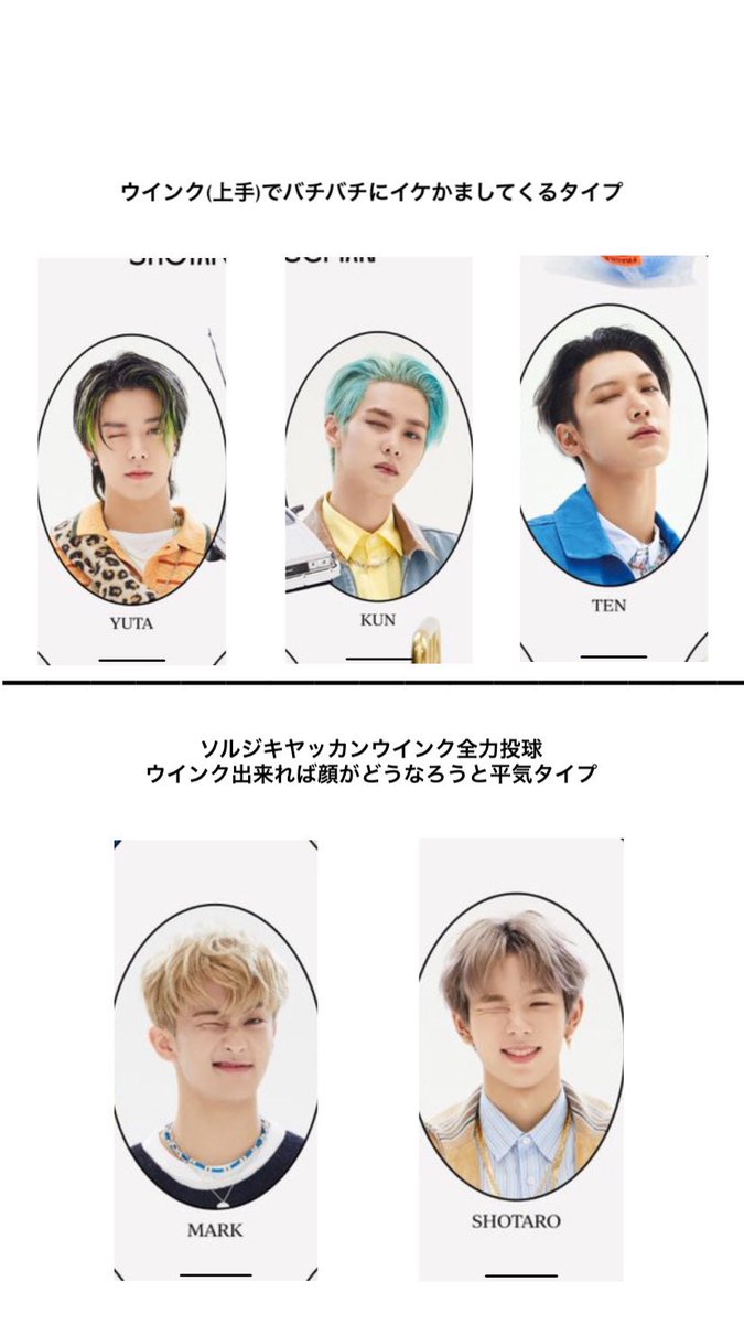 Hari Nctウインク分類表 私見 テイル ジャニ ジョンウ ルーカス シャオジュン ロンジュン ヤンヤン ソンチャン ユタ クン テン マーク ショウタロウ ドヨン ジェヒョン ヘンドリー ジェミン ジェノ テヨン ウィンウィン ヘチャン チョンロ