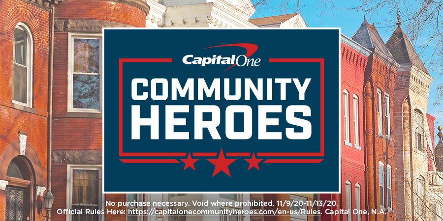 CapitalOne's tweet photo. We want to recognize COVID-19 heroes in the DC metro area! Nominate someone who has made a difference in your community and you both could win a signed @Capitals @WashWizards or @WashMystics jersey. https://t.co/lUwX5XwNRe https://t.co/HmWYp0dU7b