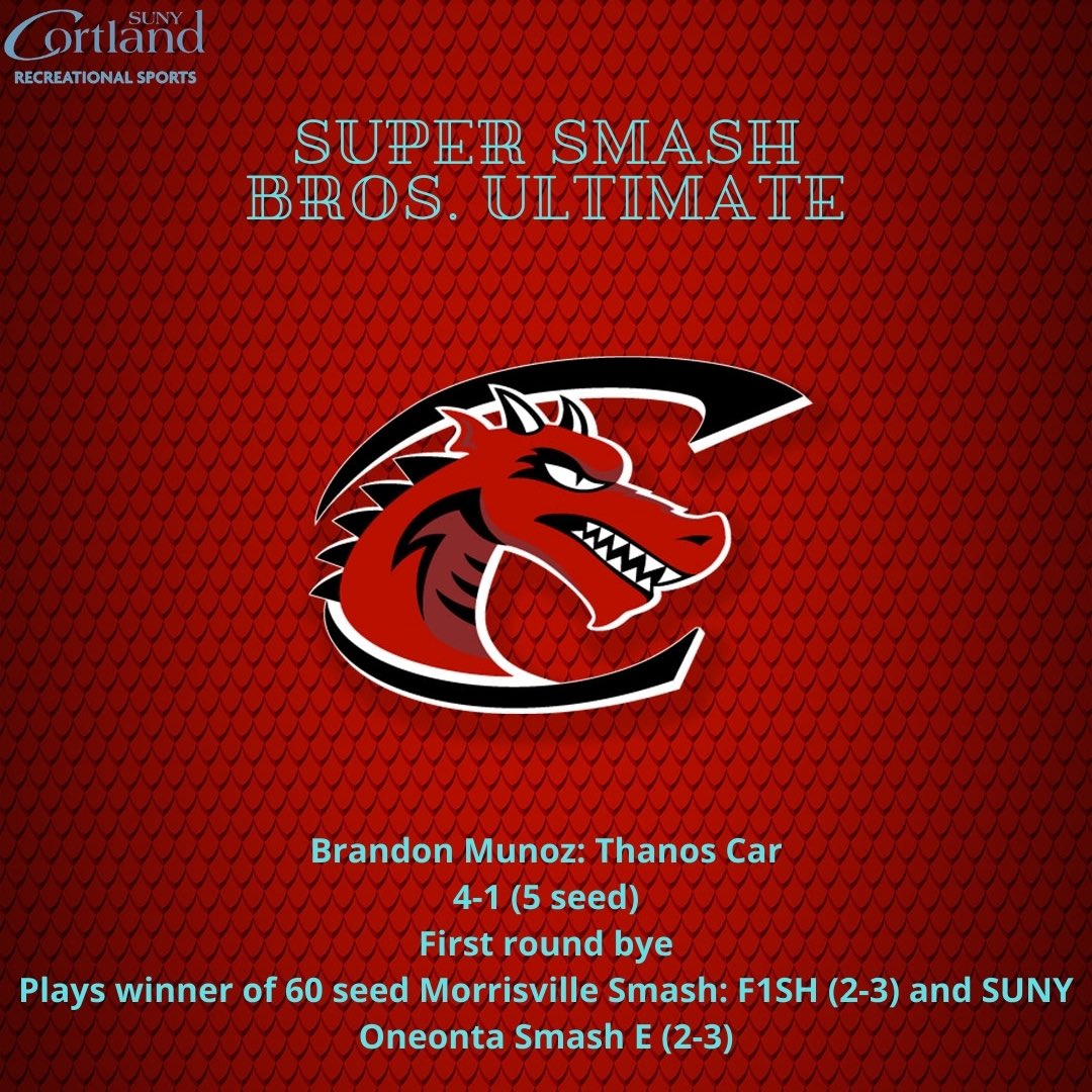 cortland_rec's tweet photo. The SUNY wide eSports leagues have ended their regular season and are starting playoffs this week! Swipe to see how each of the Red Dragons who finished the regular season did and what their first round matchups look like. https://t.co/VkRSEciq6S