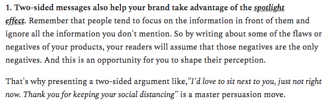 Takeaways for your business:1/ Two-sided messages also help your brand take advantage of the spotlight effect.