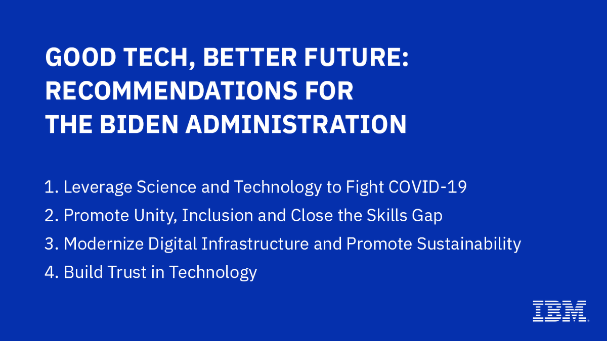 IBMpolicy's tweet photo. In his letter to President-elect @JoeBiden, @IBM CEO @ArvindKrishna outlines 4 key policy initiatives to help all Americans benefit from tech innovation. Read them here: https://t.co/7p1ePuIIu6 https://t.co/9XkUi2dU7S