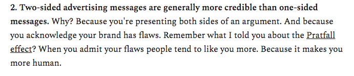 2/ Two-sided advertising messages are generally more credible than one-sided messages.