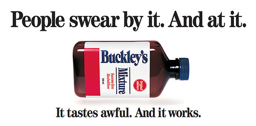 3/ Here's another great example of how a brand can present a two-sided message in a persuasive way: Canadian Cough syrup brand Buckley's advertising "It tastes awful. And it works.”
