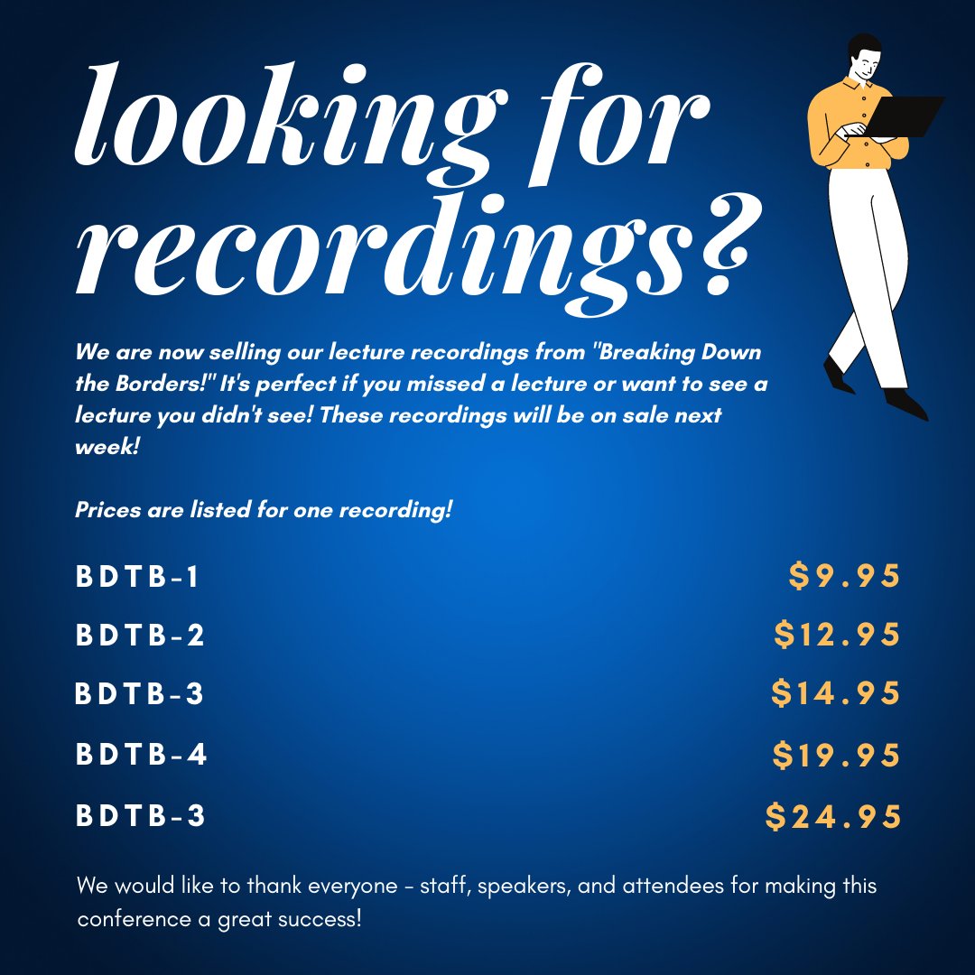 We want to thank everyone who made BDTB-5 a great success! Thank you all so much for making BDTB-5 great.

We will soon offer recordings of our past and current lectures in bundles! These recordings will soon be available next week. We wanted to give you guys a heads up!
