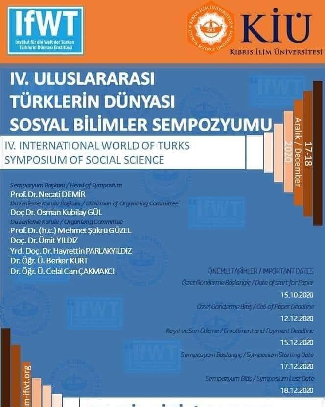 Üniversitemizin işbirliği ile 17-18 Aralık 2020 tarihleri arasında gerçekleşecek olan Uluslararası Türklerin Dünyası Sosyal Bilimler Sempozyumu'nun 5. oturumu Karabağ'ın dünü, bugünü ve yarını olarak planlanmıştır.

#OnceSen
#benimtercihimturuncu