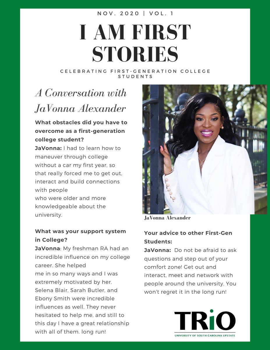We are officially kicking off our #FirstGenWeek with our I Am First campaign. Below is our first I Am First highlight. Stay tuned throughout the week for additional features. #FirstGenCollegeCelebration #CelebrateFirstGen #FirstGenStudent #FirstGenForward #USCUpstate #TRIOWorks