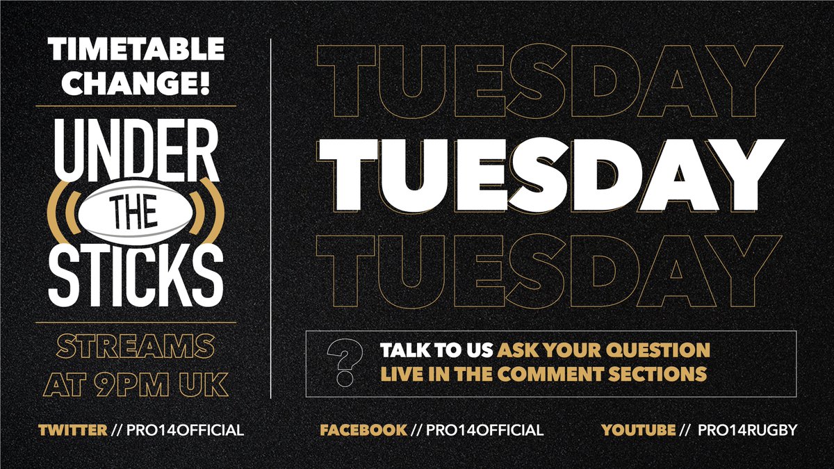 UnderTheStix's tweet photo. 📅 We are now recording on TUESDAYS, yes that's TUESDAYS @thepaulwilliams @_SeanHolley @andymcgeady @deanbuddd 

Live on all #GuinnessPRO14 socials from 9pm and uploaded for podcasts the next morning https://t.co/sr1bJvB54m