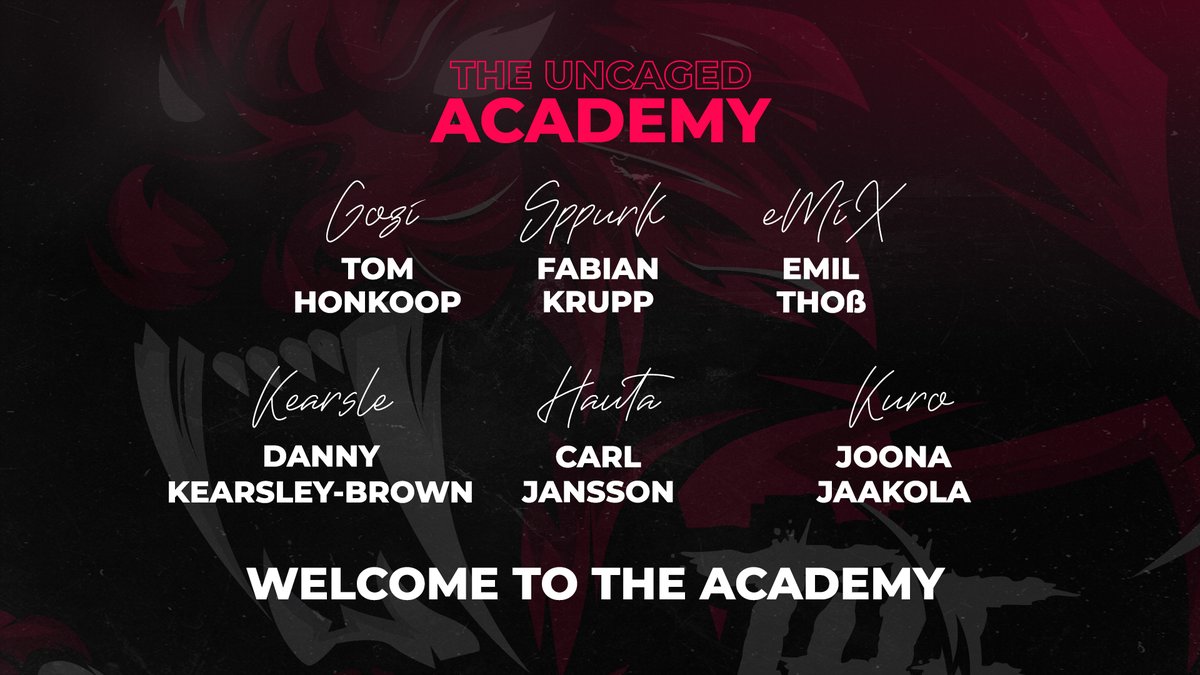 The UNCAGED (@uncaged_cs) on Twitter photo WELCOME TO THE ACADEMY 💕🎉!
Today we welcome these individuals into our newly launched Uncaged Academy team 🙌. A mix of experience and youth that is eager to learn and improve together 🔥. The Uncaged Academy will take part in the new <a href="/99DAMAGEde/">99Damage</a> Season 17 early 2021 ⚔️. WELCOME TO THE ACADEMY 💕🎉!
Today we welcome these individuals into our newly launched Uncaged Academy team 🙌. A mix of experience and youth that is eager to learn and improve together 🔥. The Uncaged Academy will take part in the new <a href="/99DAMAGEde/">99Damage</a> Season 17 early 2021 ⚔️.