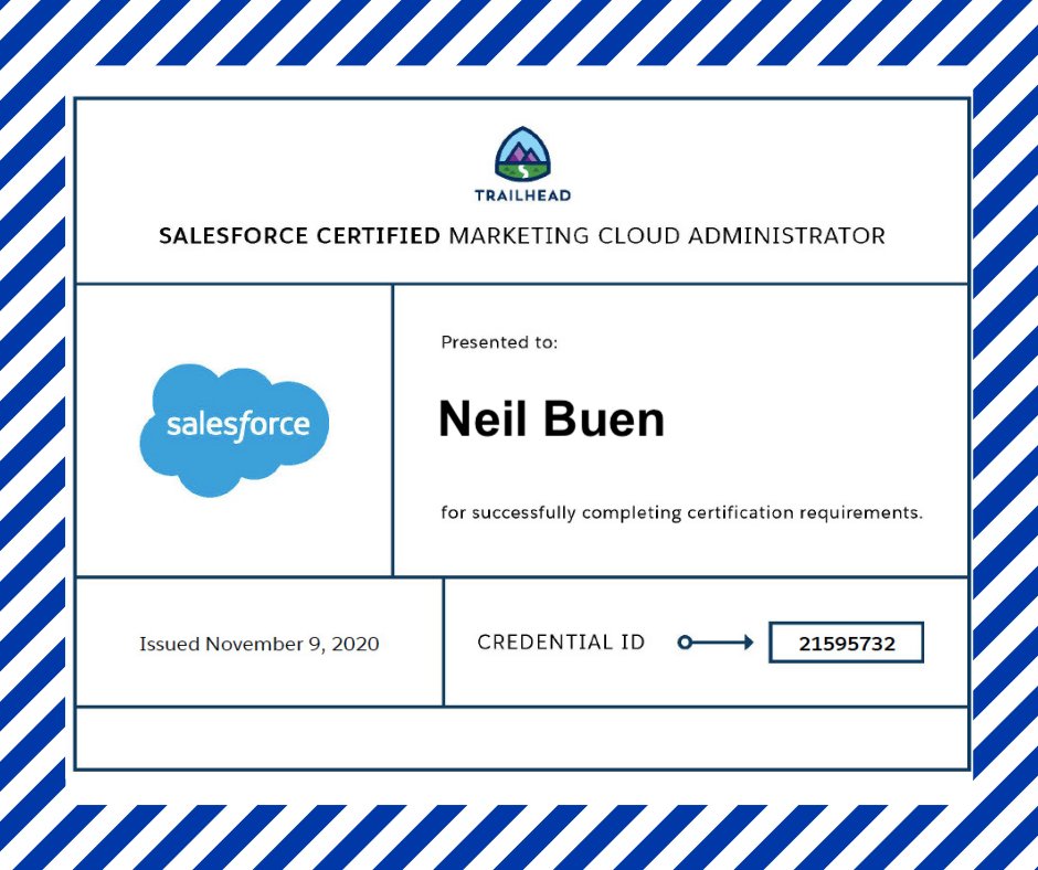🎉 🎉 This one is tricky. This is probably my last certification for this year. I will focus on System Architect Cert next year and planning to enroll in this System Architech Workshop by Trailhead Academy: trailhead.salesforce.com/en/academy/cla…

#Salesforce #MarketingCloud #Trailblazer