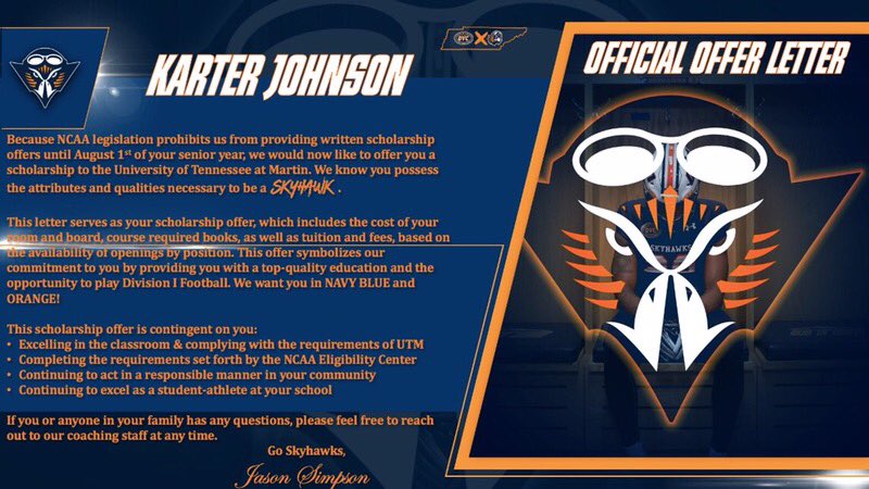 Absolutely blessed to receive an offer from <a href="/UTM_FOOTBALL/">UT Martin Football</a> <a href="/CoachKBannon/">Kevin Bannon</a> !