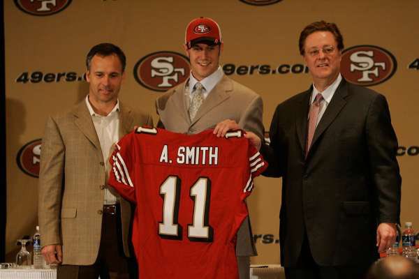 49ers drafted Alex Smith #1 in 05Immediately, he was criticized for losing despite the team being terrible.Constant coaching changes/injuriesAaron Rodgers started winning in 09 & 9er fans really hated Alex. Alex was finally healthy & had a good team in 11 & went 13-3 /3