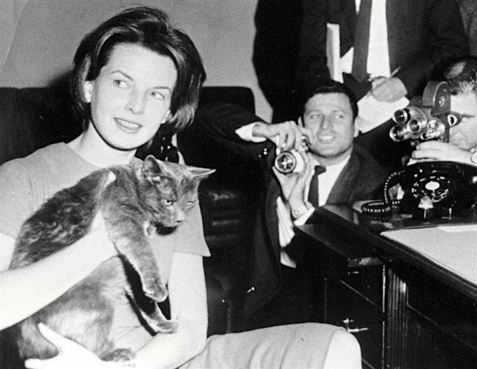 John F. Kennedy’s kids brought Tom Kitten to the White House - seen here with the First Lady’s Press Secretary. He was described as “a cat of undetermined age and dubious background.” (Doesn’t he look THRILLED at his photo opp?!)