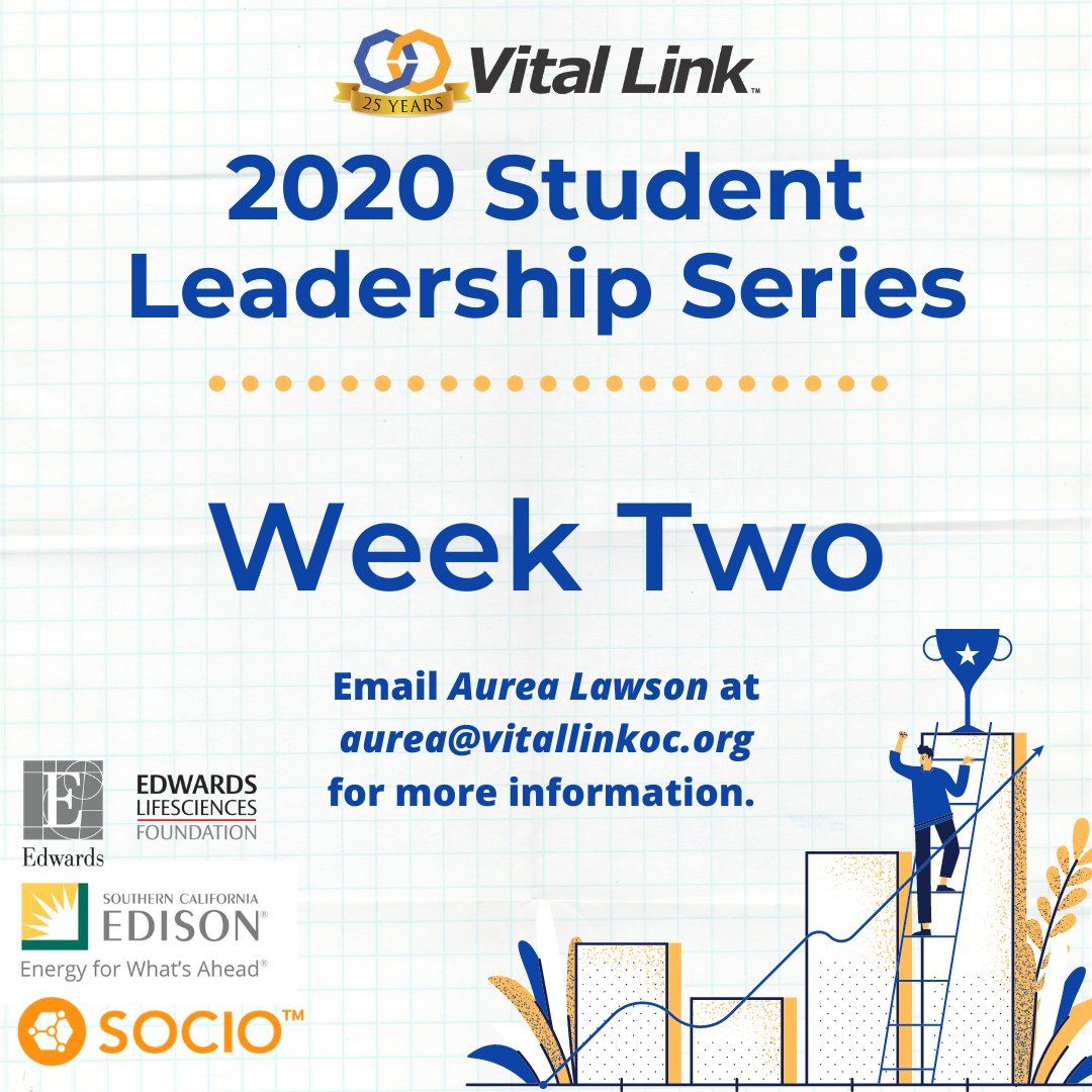 VitalLink_CA's tweet photo. The 2020 Student Leadership series Week Two is here! Check out what is happening this week!
#SLS2020 #vitallinkoc https://t.co/zLXaUbWiId