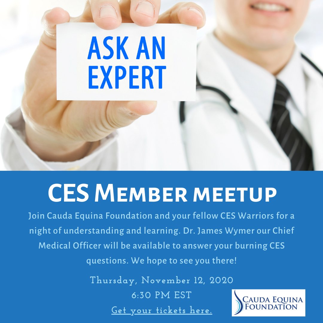 Ask the Expert Thursday at 6:30 PM EST followed by support group sessions with your fellow CES Warriors.
Get your tickets at Eventbrite, follow the link below. 
Thank you to our donors for making this possible! 💜
Hope to see you there!

#CESuppot #CESExpert #CESLife #CESWarrior