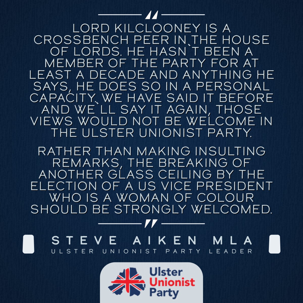 A clear statement from UUP leader  @SteveAikenUUP about the peer who used to be in his party.