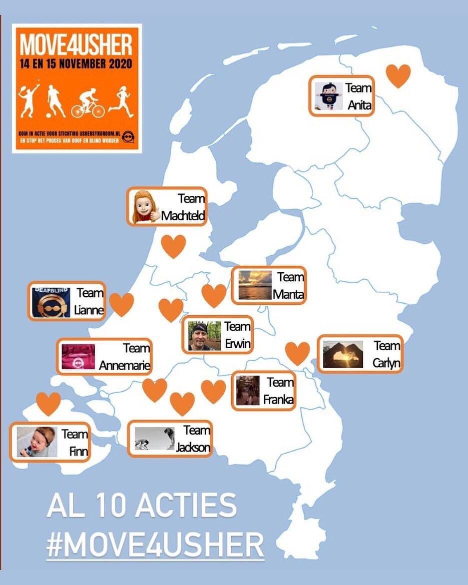 usher_syndroom's tweet photo. Al 10 teams die komend weekend in actie komen voor #MOVE4USHER! Ipv @7Hloop komen er nu overal in NL mensen in beweging om geld op te halen voor St. Ushersyndroom En het is niet te laat om ook mee te doen! Stuur mail naar run4usher@ushersyndroom.nl en laat ons je plannen weten! https://t.co/JvNNYB2Jw0