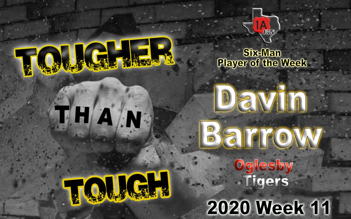 Texas1AFan's tweet photo. Congratulations to the Week 11 Tougher Than Tough Player for UIL 1A Six-man!

Congratulations, Davin Barrow, Ogelsby Tigers!

https://t.co/77Lnc0uNRK 

@oglesby_isd @dixon_jeb https://t.co/GonLOhV3kO