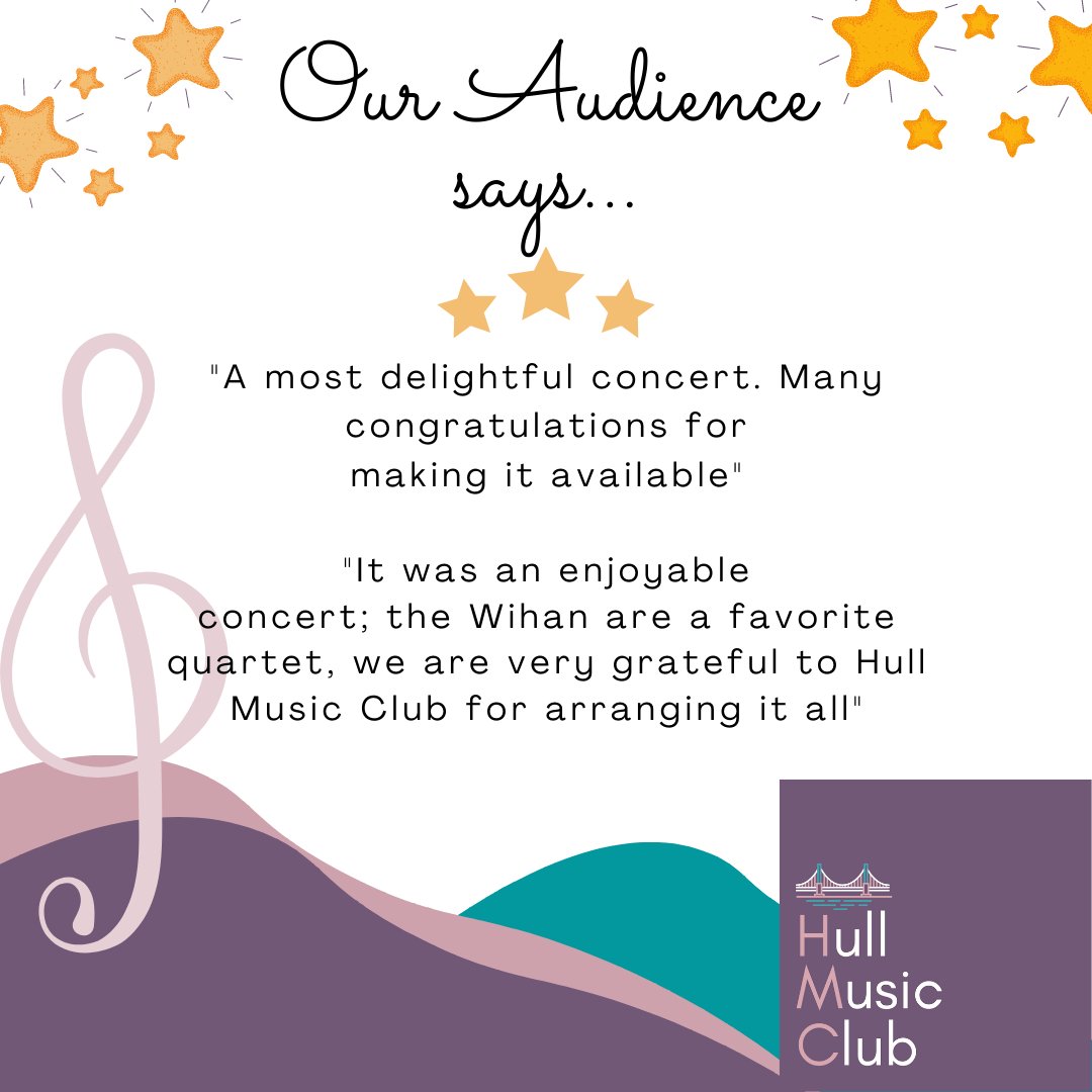 HullMusicClub's tweet photo. Some lovely feedback from our latest concert, a fantastic performance by the #Czec #stringquartet #Wihan Quartet 🤩

If you missed it, you can still enjoy it until the end of November! #Beethoven #Smetana #Dvořák #OnlineConcert

Link: https://t.co/p796Gj8Hag https://t.co/AJz9CHr1jU