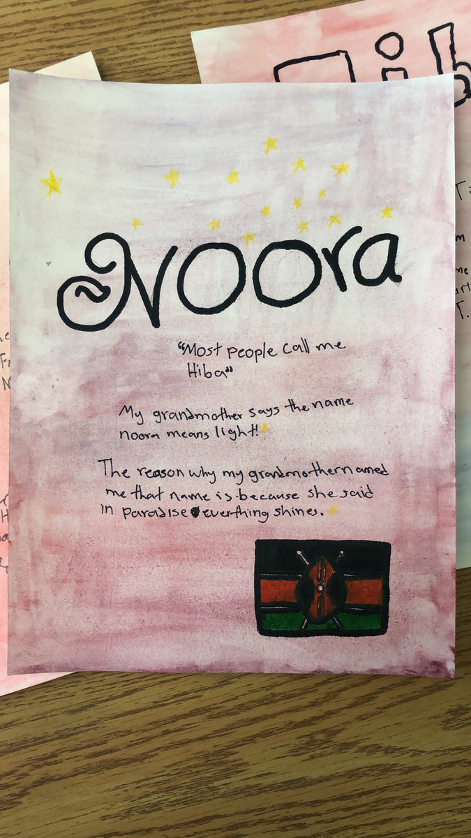 What’s in a name? My ELD class did this visual journaling assignment to display their name origin research, flags representing their background, and family stories which connect to their given and chosen names on a watercolour wash. <a href="/OCDSB/">OCDSB</a> #ELD #namesmatter