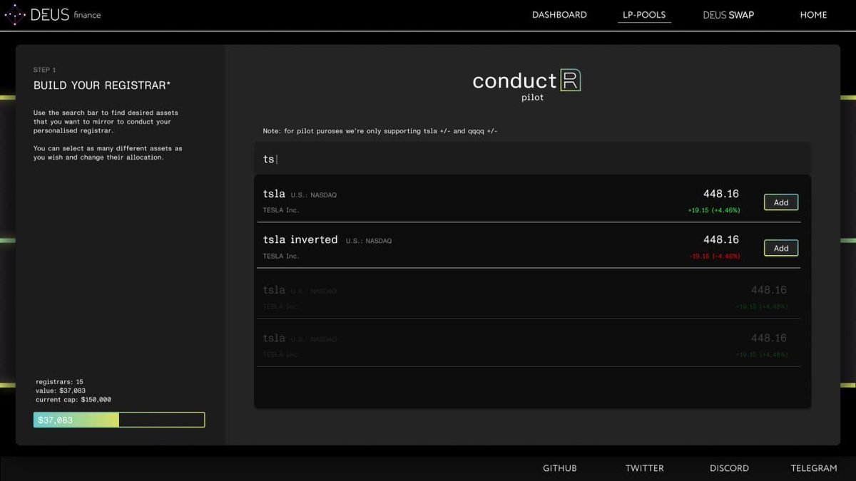 DeusDao's tweet photo. Our elevator pitch: Tokenizing stocks in a way never done before >>
The DEUS ConductR lets you mint those tokens and you can transfer the ERC20 anywhere on the blockchain, instead of having them confined to a single exchange ~ Lafayette
#DeFi #DEUS #stocks #ethereum #conductr https://t.co/RAF6nICYfV